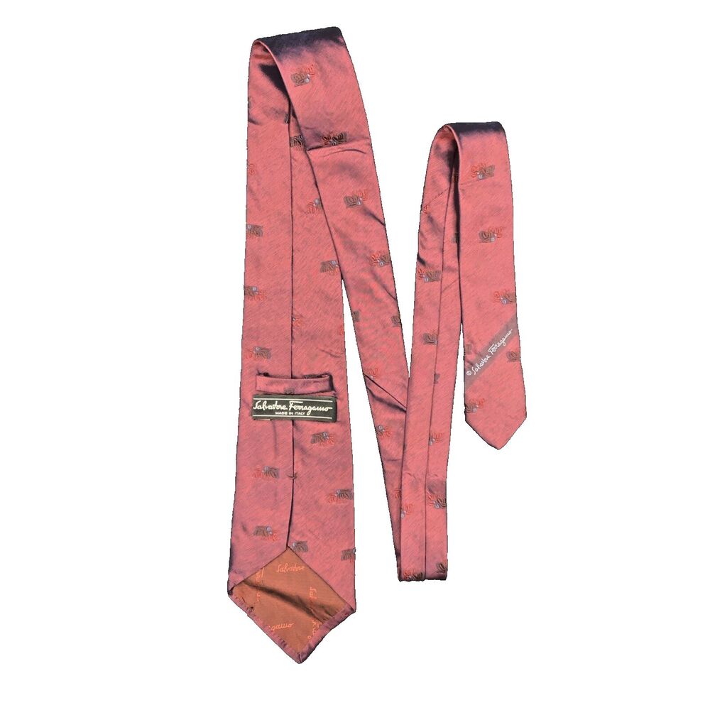 Salvatore Ferragamo Red Embroidered Bumblebee Floral Silk Neck Tie Vintage Italy - Picture 3 of 8